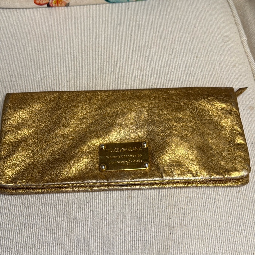 Dolce & Gabbana Gold Leather Biofold Clutch